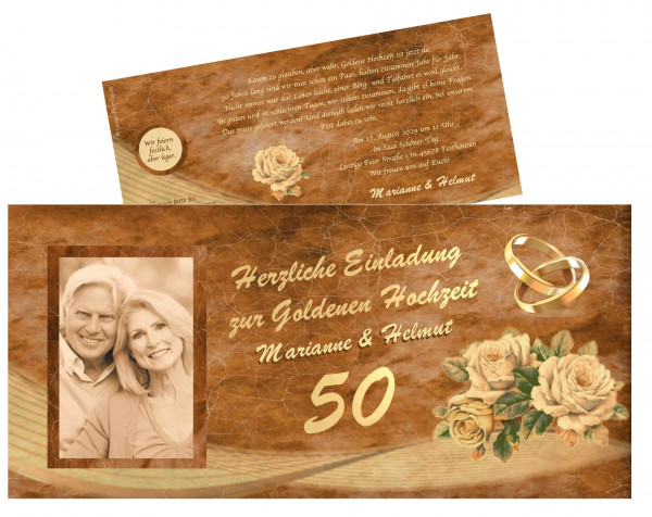 Retro Vintage Stil: Einladungskarten Zur Goldenen Hochzeit Mit Foto Namen