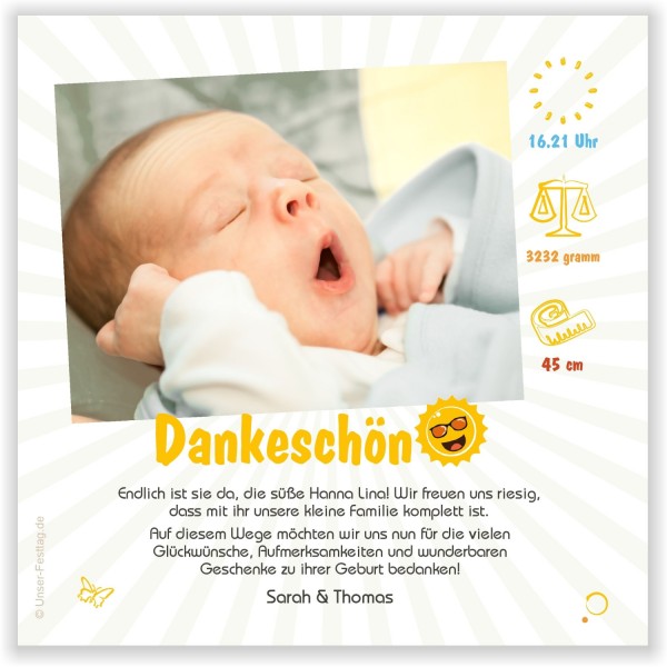 Geburt Dankeskarten: Unser Sommer Baby! Wunschtext und Foto! | Unser ...
